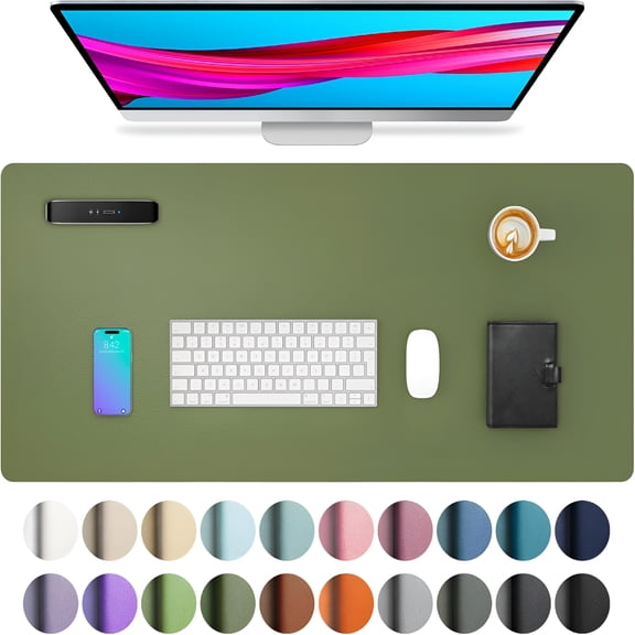 CCOCC Desk Protector Mat, Mouse Pad, Non-Slip Waterproof PU Leather Desk Blotter, Laptop, Writing for Office and Home (23.6" x 13.7", Olive Green)
