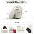 thumbnail image 2 of Round Storage Ottoman, Upholstered Velvet Vanity Stool with Lumbar Support, Swivel Rolling Wheels, Small Foot Stools Coffee Table Padded Seat for Makeup Room, Living Room, Bedroom Beige, 2 of 5