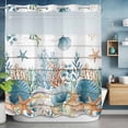 thumbnail image 2 of Marine Life No Hook Shower Curtain with Snap in Liner Vintage Shell Starfish Coral Eucalyptus Leaves Wood Grain Waterproof Bathroom Shower Curtain with See Through Top Window for Bathtub 72" x 78", 2 of 9