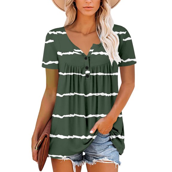 Palato Women's Plus Size Tops,Women's Summer Tunic Round Neck Printed T-Shirts Casual Short Sleeve Blouse Pleated Tops With Ruffle Hem