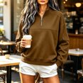 thumbnail image 2 of Women's Soft Fleece Lined Half Zip Sweatshirt Oversized Stand Collar Long Sleeve Pullover Tops Casual Fall Winter Street Outerwear Brown, 2 of 6