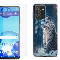 For HMD Vibe Shockproof Phone Case Cover with Tempered Glass Screen Protector, by OneToughShield - Snow Leopard