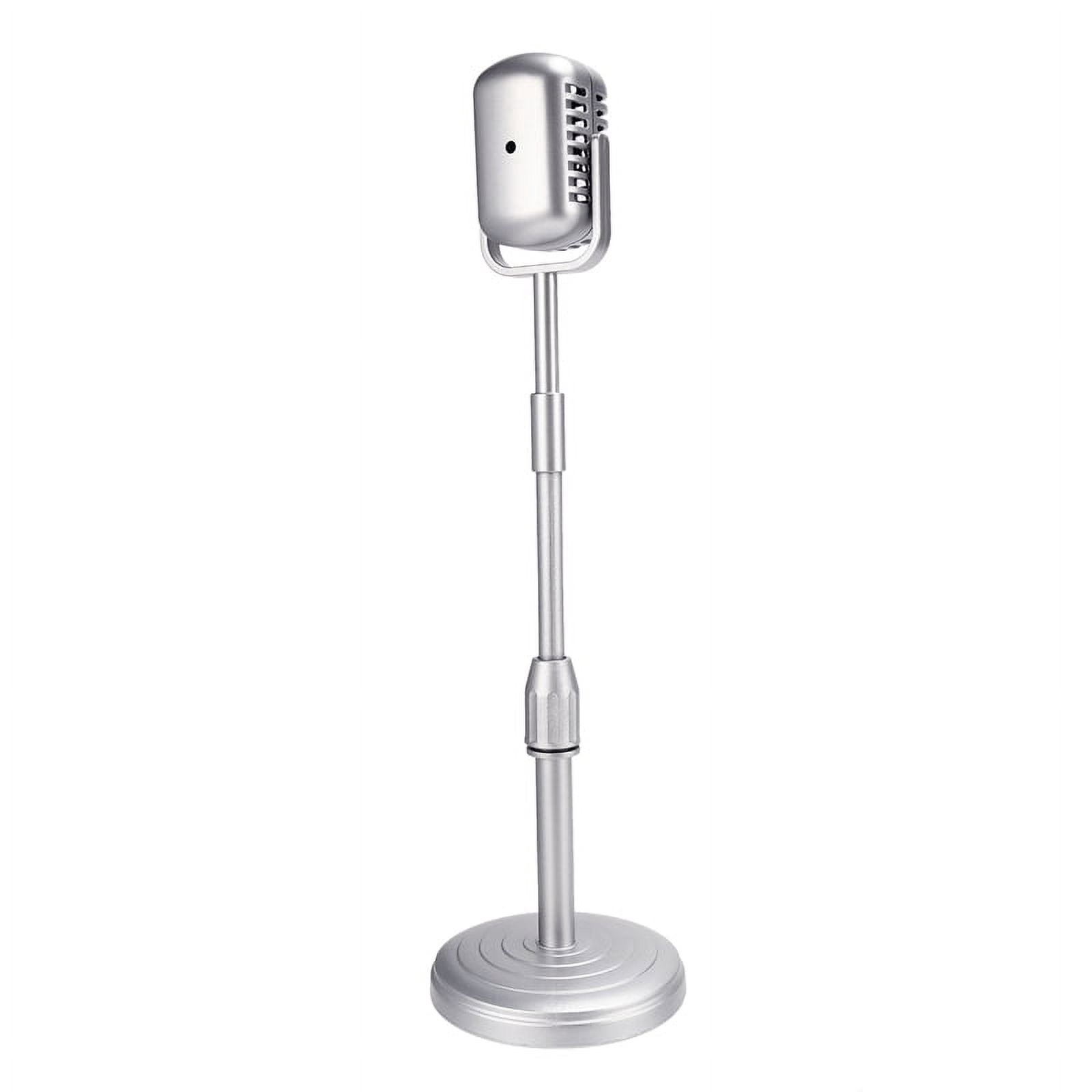 2X Desktop Microphone Prop Model with Adjustable Height, Classic Retro Style Microphone Stand Mic Prop,Silver