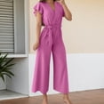 thumbnail image 2 of SRZYMJ Jumpsuit for Women Stylish Women's V Neck Belted Waist Long Romper Casual Outfit For Spring Summer Fall Season, 2 of 4