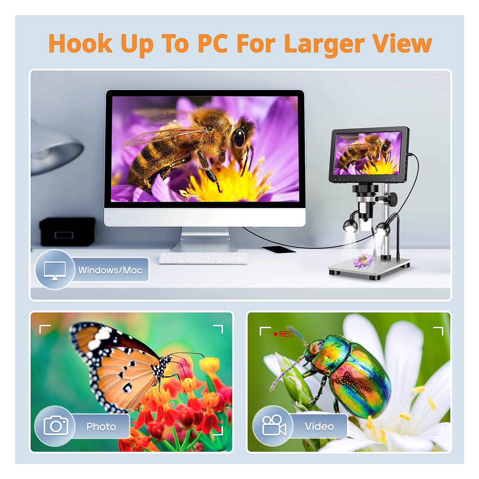 7'' LCD Scope DM9 1200X Digital 1080P HD Scope Soldering Repair Tool Coin Magnifier With 10 LED Light