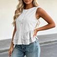 thumbnail image 6 of Women Sleeveless Round Neck Button Down Ruffle Peplum Blouse Casual Solid Color Top, 6 of 7