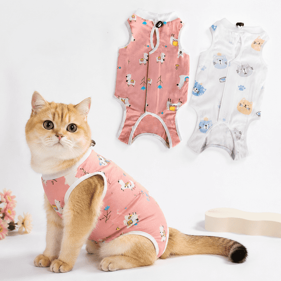 2 Pack Cat Recovery Suit Female,Cat Onesie for After Surgery Female,Cat Spay Recovery Suit,Cat Suit for After Surgery,Breathable Anti-Licking Abdominal Wound Recovery Onesie