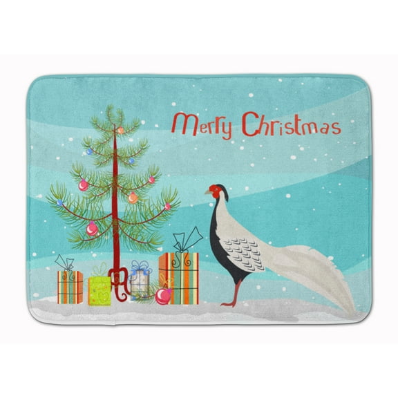 Carolines Treasures BB9296RUG Silver Pheasant Christmas Machine Washable Memory Foam Mat Teal 19 X 27" multicolor
