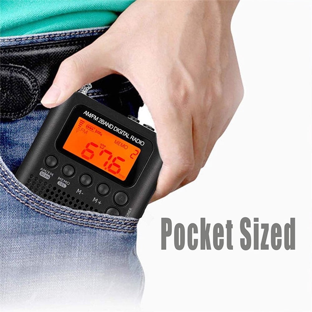 Portable Rechargeable AM/FM Pocket Radio with LCD Digital Display & Stereo Speaker - Pocket-Sized for Travel, Outdoors, Home & Emergency Backup