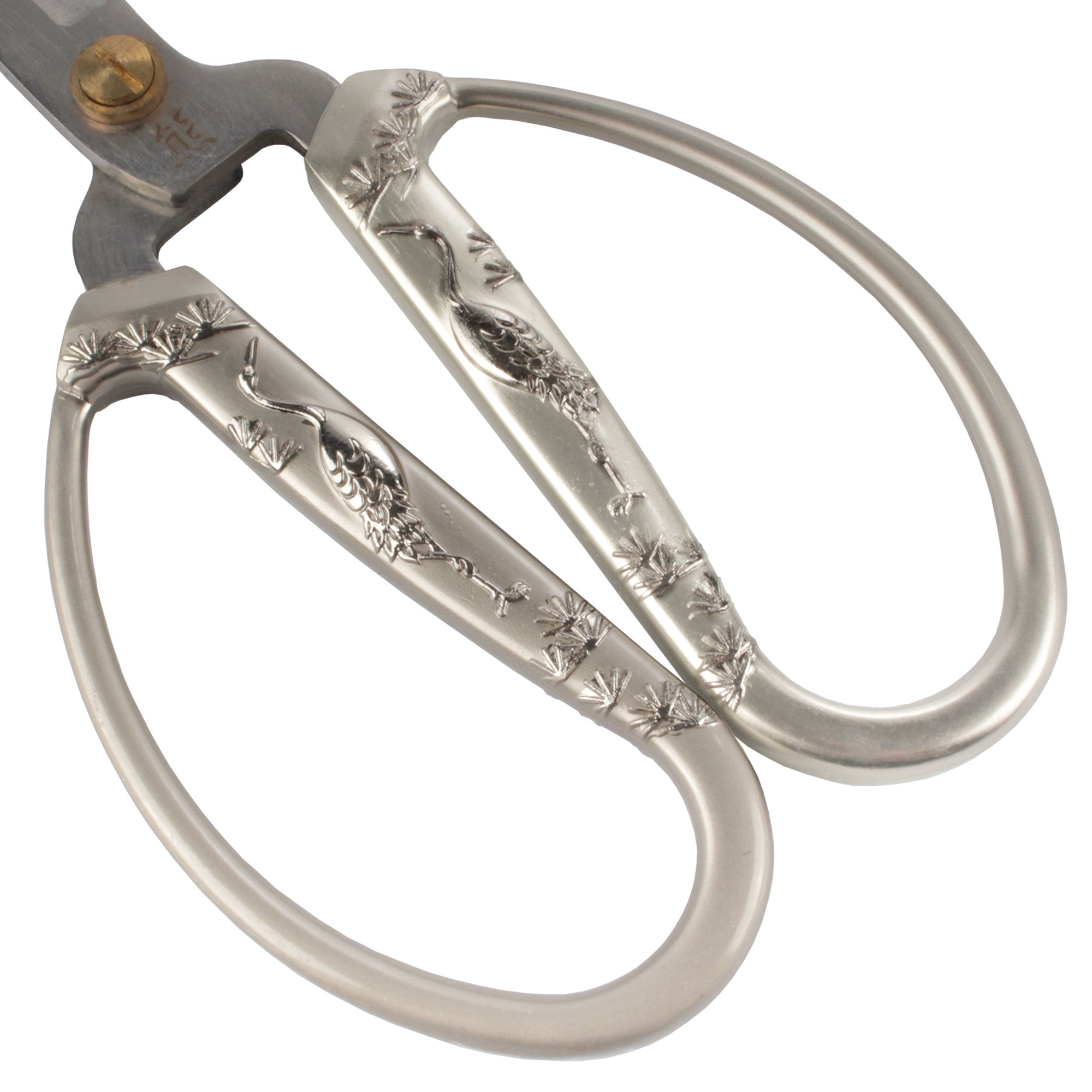 JubileeYarn 6.75" Heirloom Craft Embroidery Scissors w/Decorative Crane Motif Cast Handles - Brushed Nickel