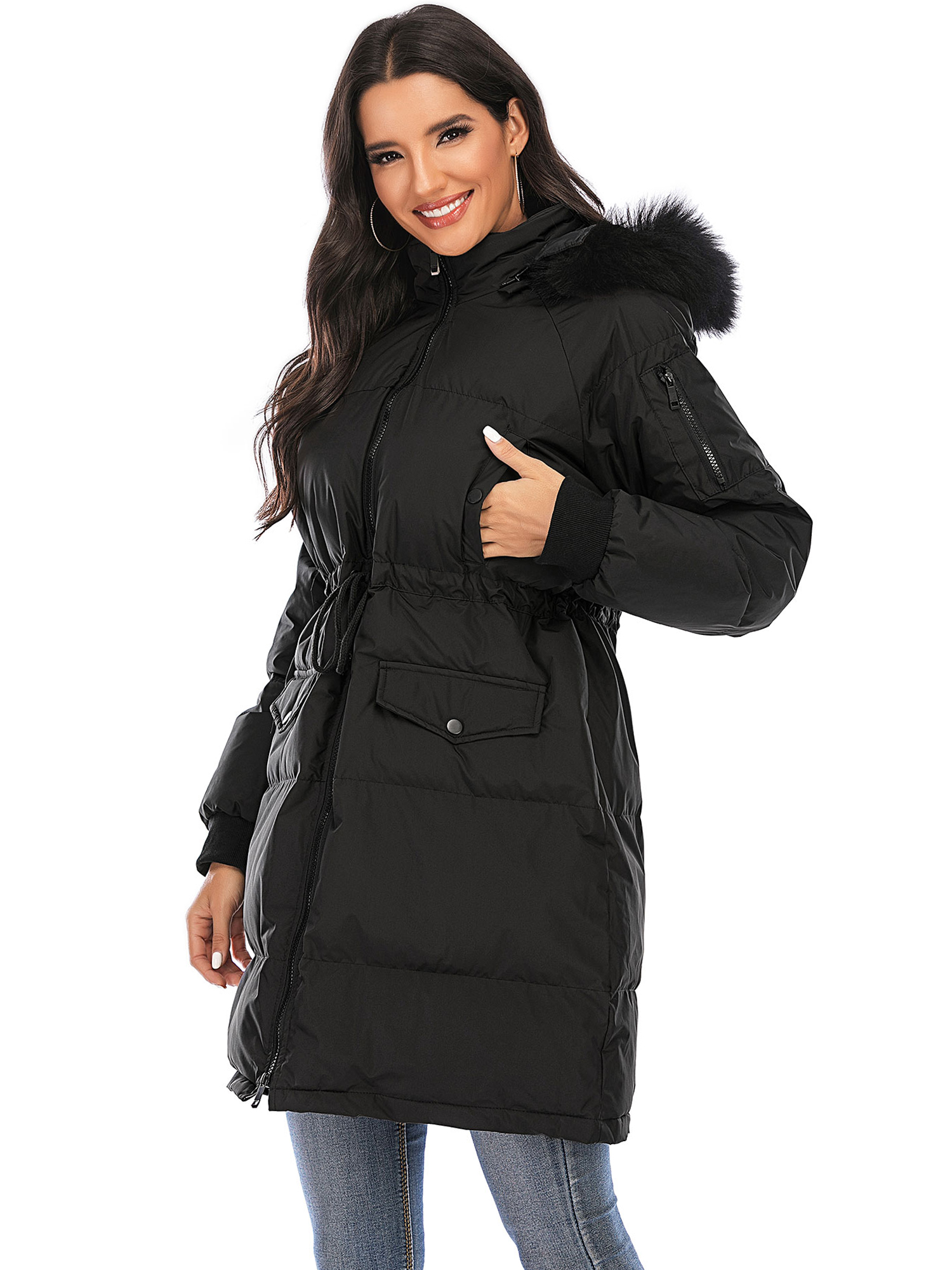 LELINTA Women Winter Plus Size Long Hoodie Coat Warm Hooded Jacket Zip Parka Overcoats Raincoat Active Outdoor Trench Coat - image 3 of 7