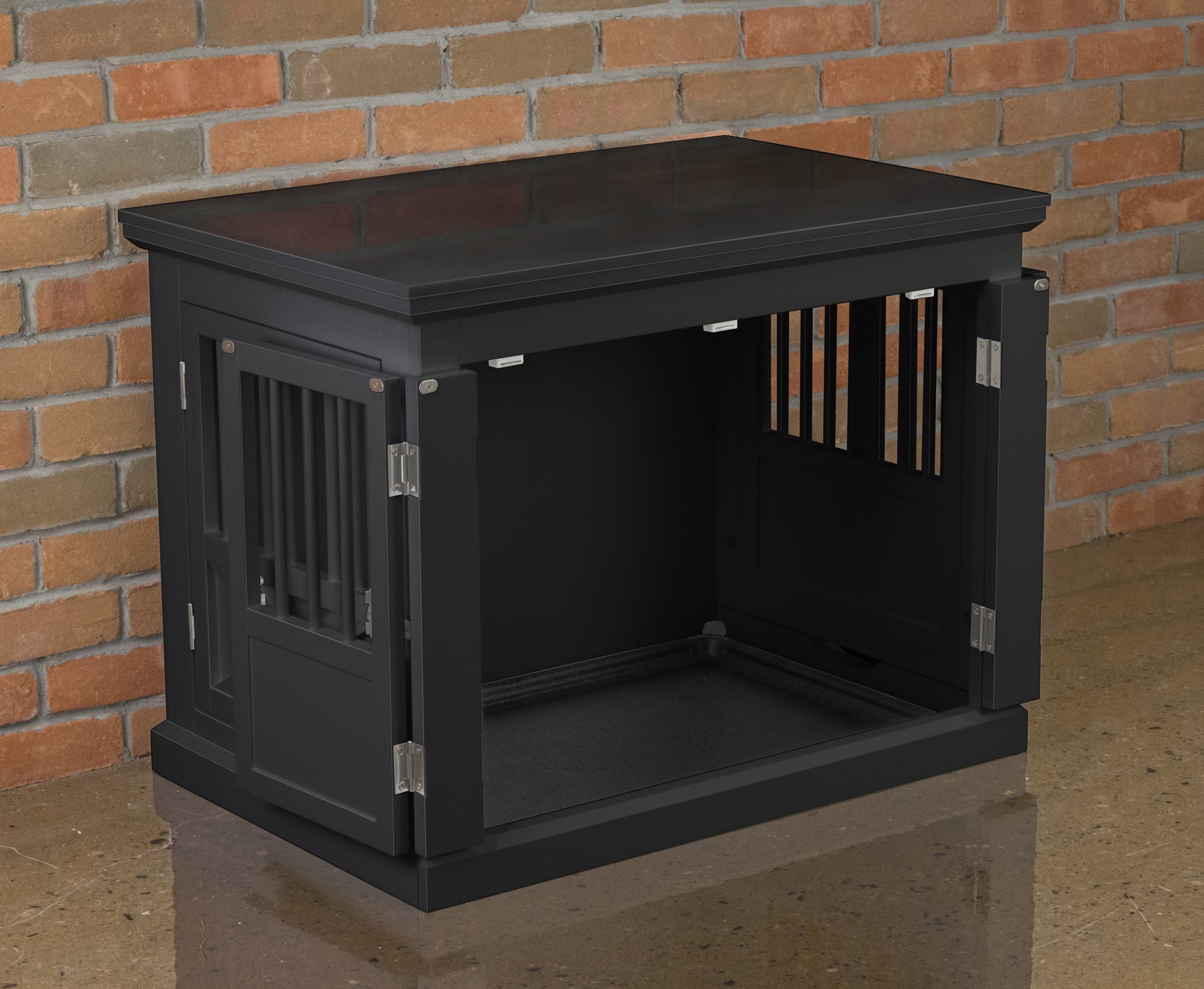 Contemporary Home Living 30.5" Black Rectangular Medium Slide Triple Door Dog Crate