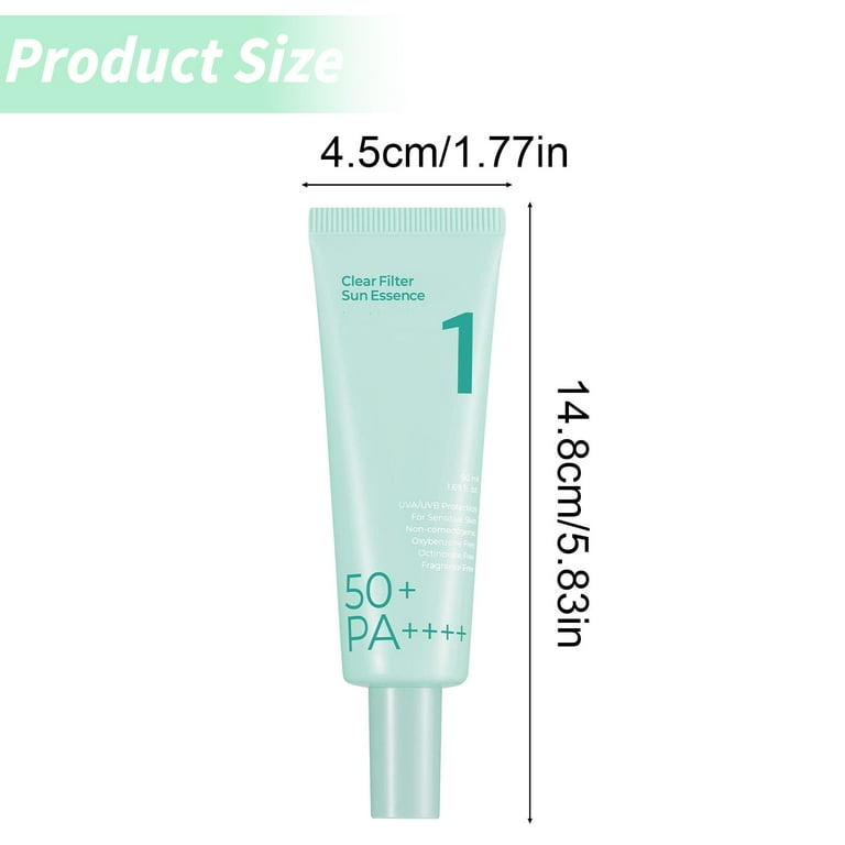 numbuz:in No.1 Clear Filter Sun Essence Hydrating Face Moisturizer With SPF 50 | Lightweight, No White Cast, Cooling Essence With UV Protection For All Skin Types, 1.69 fl oz