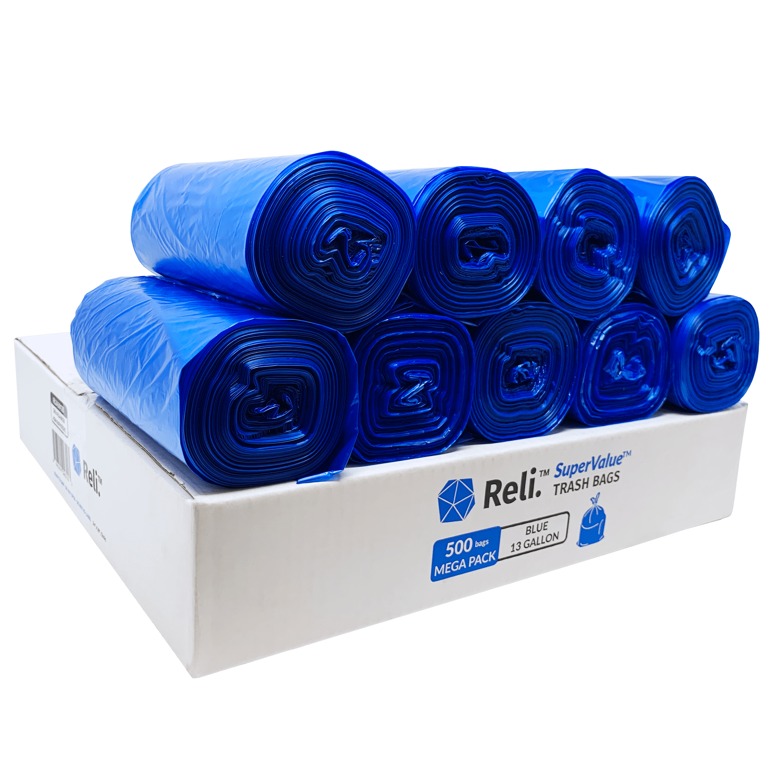 Reli. 13 Gallon Trash Bags, Tall Kitchen Recycling Blue Garbage Bags