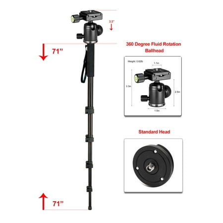 Image of Professional Heavy Duty 72 Monopod / Unipod (Dual Optional Head) For Nikon Zoom Telephoto AF VR Zoom Nikkor 70-200mm f/2.8 G-AFS ED-IF