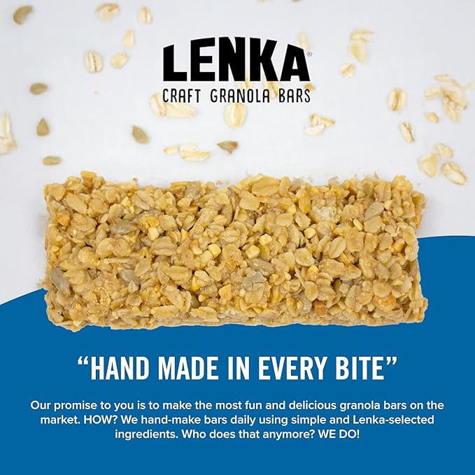 LENKA Handmade Craft Granola Bars - Peanut Butter with Sea Salt Gluten Free High Fiber - Sweet & Salty Chewy Granola Bar - 12 Pack