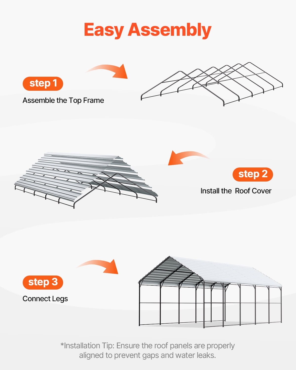 KFFKFF Durable Metal Carport, 13' x 26' Outdoor Shelter with Steel Frame & Roof, Versatile Garage Tent with Detachable Sidewalls for Vehicles, Boats