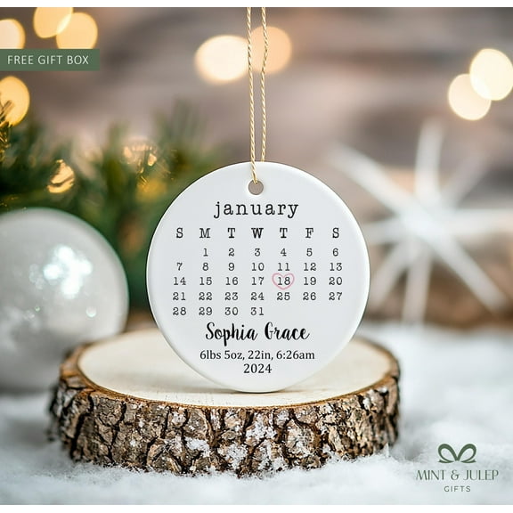 Babys First Christmas Ornament with Birth Stats Personalized Newborn Keepsake for Boy or Girl