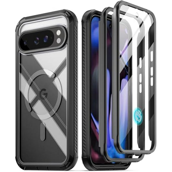 Poetic Guardian MagPro Case for Google Pixel 9 Pro XL 5G, [Compatible with MagSafe & Fingerprint ID], Black/Clear