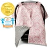 Kids N' Such Baby Canopy Cover for Car Seat, With Peekaboo Opening, Damask with Champagne Dot Minky