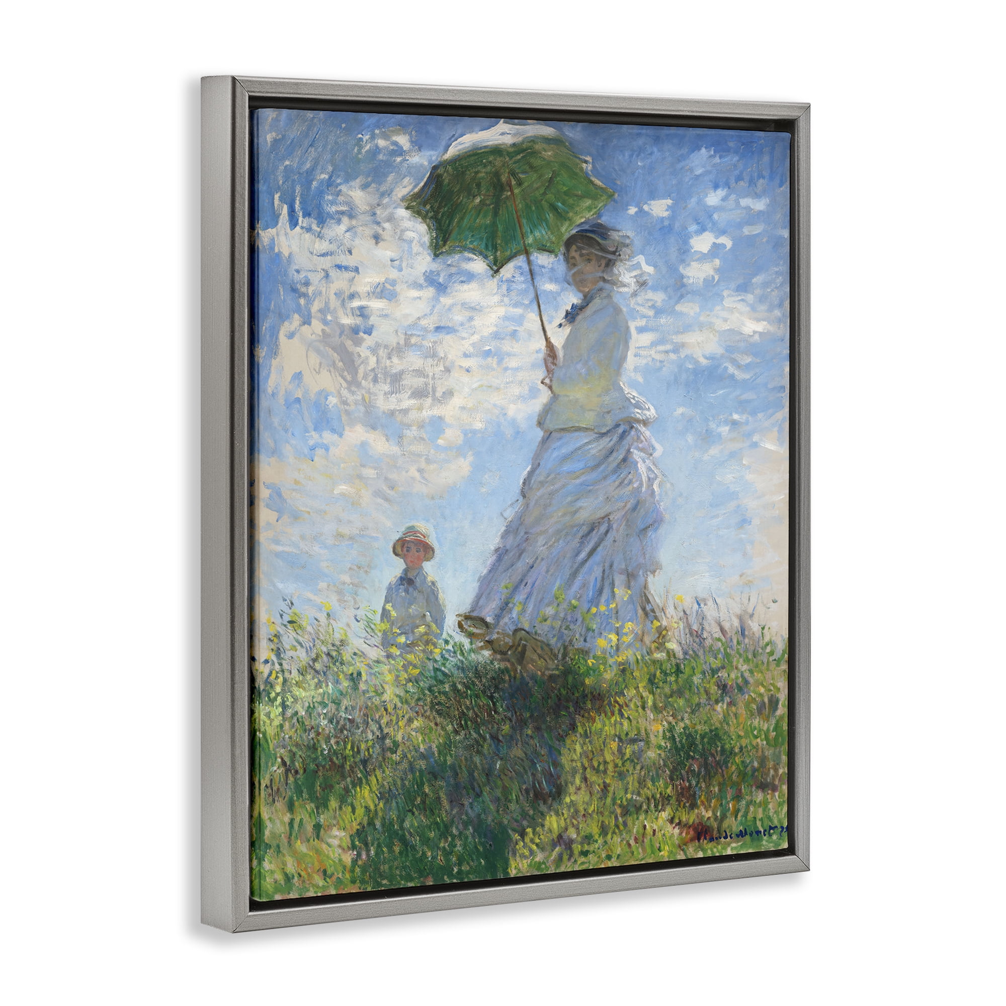 Stupell Industries Classic Monet Madame & Son People Painting Gray Floater Framed Canvas Art Print Wall Art, 25 x 31