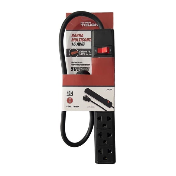 Multicontacto Hyper Tough Color Negro de 50 Cm