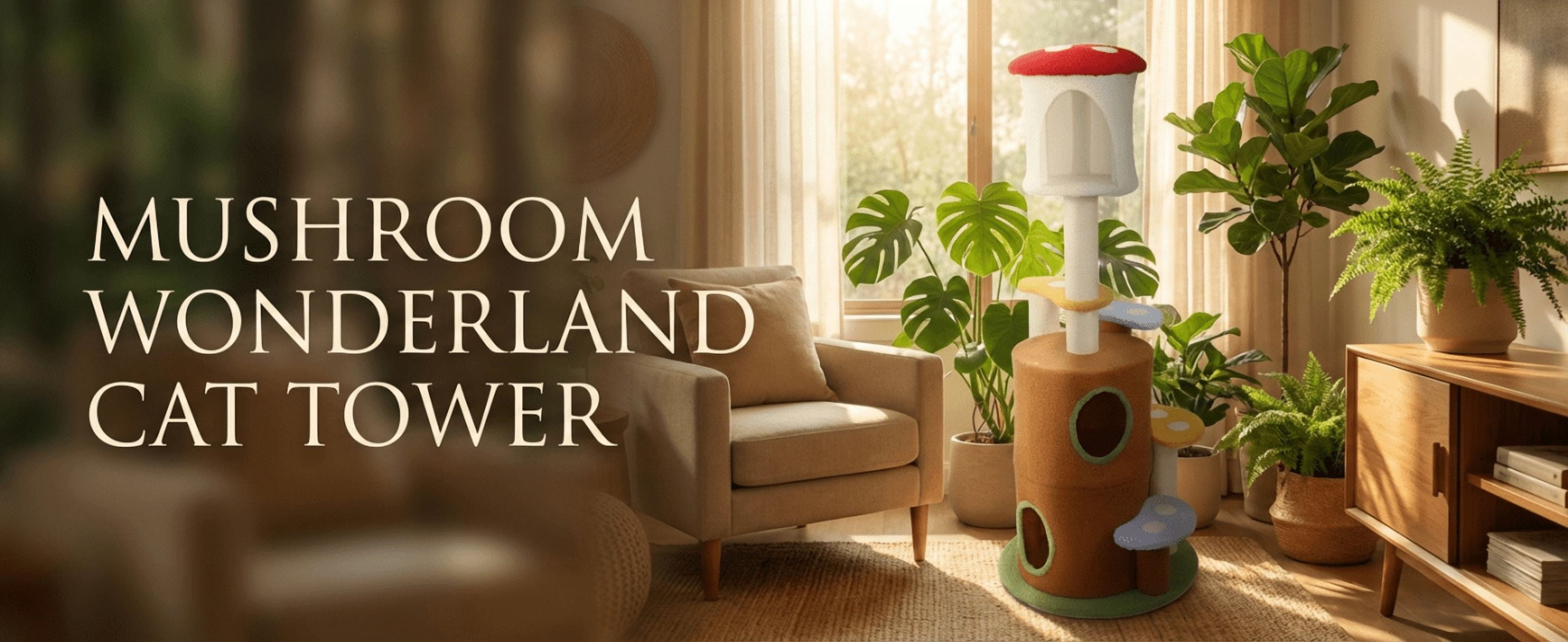 Mushroom Cat Tree, Cozy Condo Hideouts, Soft Plush, Sisal Scratching Posts, Forest Decor