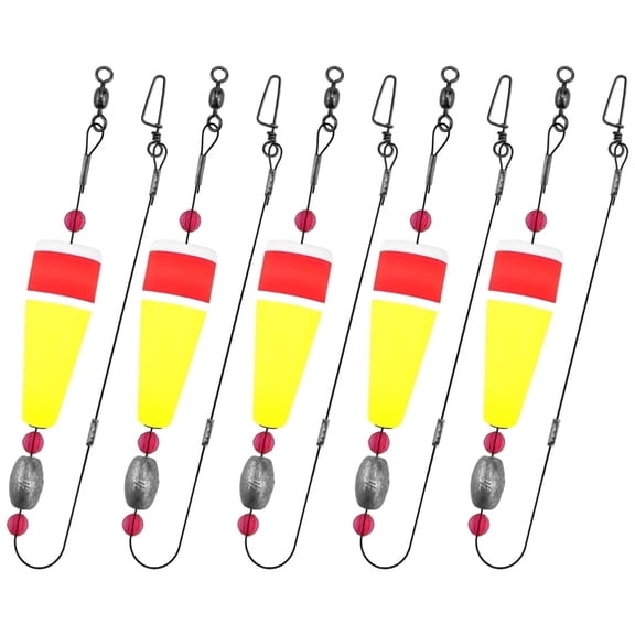 5 Pack Saltwater Fishing Floats, 3" Slip Bobber Popping Cork with Rotating Ring, High Visibility Red/Yellow Top for Easy Cast & Tangle-Free Fishing