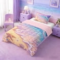 thumbnail image 2 of Manfei Cartoon Purple Beach Starfish Seashell Wave Twin Comforter Sets for Girls, Coastal Ocean Print Bedding Set, Pink Reversible 2pcs, 1 Comforter and 1 Pillowcase, 2 of 6