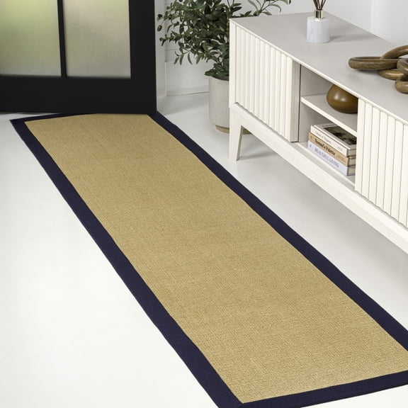 JONATHAN Y KEATON CUSTOM JUTE 2 x 8 Runner Rug, Camden Farmhouse Cottage Border Jute - Natural/Navy, KTN100C-28