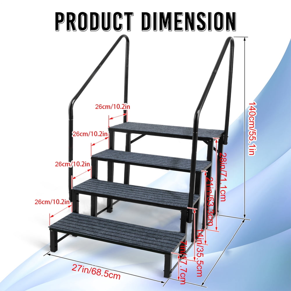Heavy Duty Stairs, RV Steps Spa Steps with Handrail, 4 Step Ladder, Suitable for Mobile Home, Spa, and Porch Access