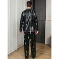 thumbnail image 2 of Men Letter Graphic Contrast Piping Satin PJ Set, 2 of 5