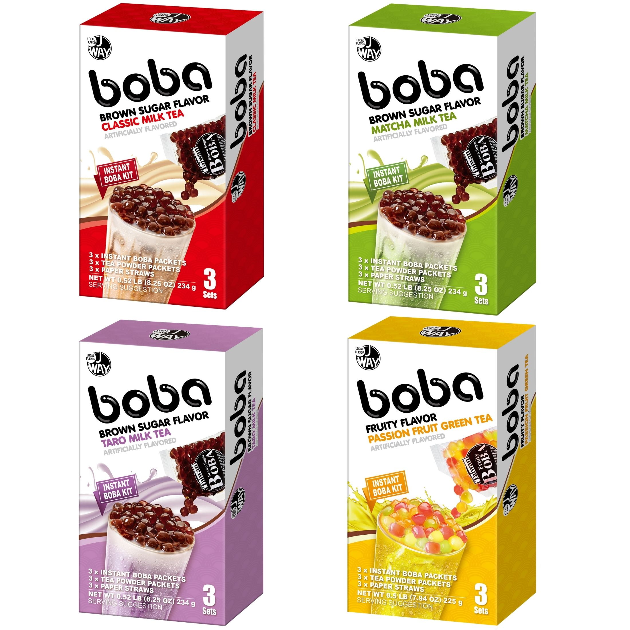 J Way Boba, Instant Boba Kit, Variety Pack, 12 Drinks