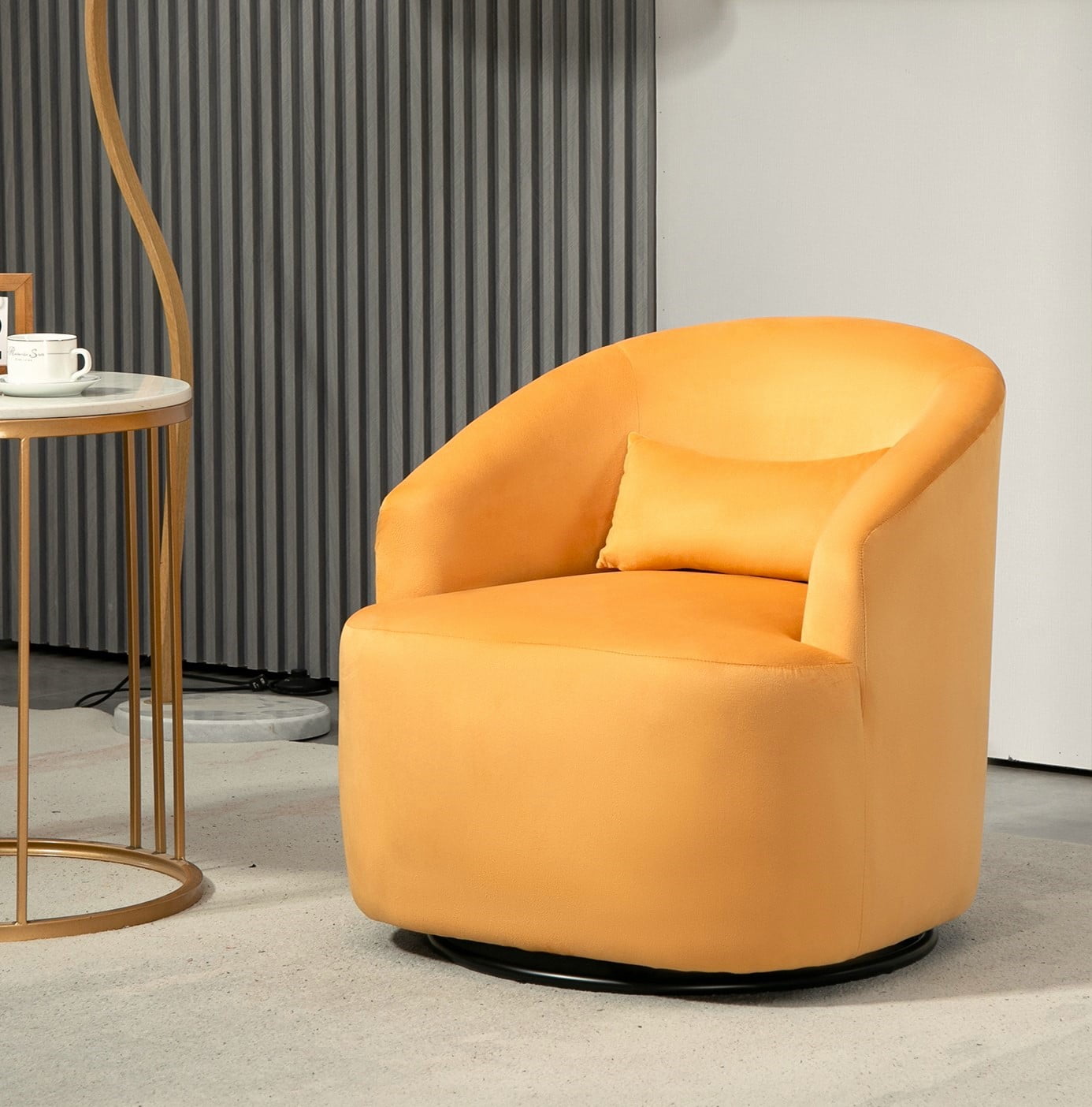 US Pride Furniture Accent Chair with Barrel-shaped Design and 360 Degree Swivel Feature Mustard Yellow