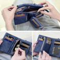 thumbnail image 4 of Womens Small Bifold Leather Wallets Rfid Ladies Wristlet with Card slots id window Zipper Coin Purse---Blue, 4 of 5
