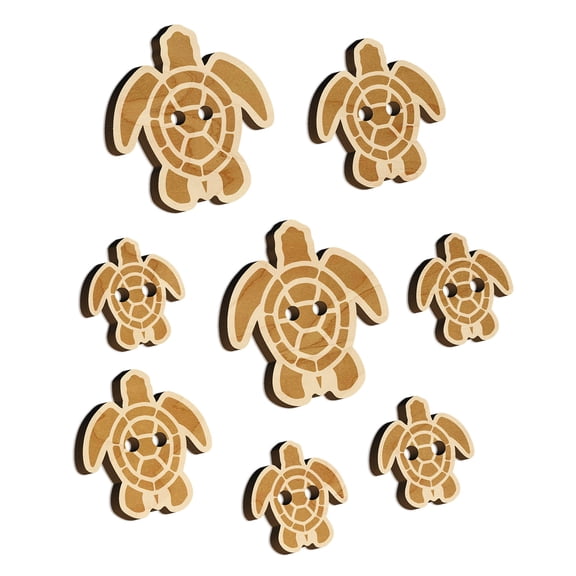 Sea Turtle Tribal Wood Buttons for Crochet Knitting Sewing DIY Craft - 1.00 Inch Medium (7pcs)