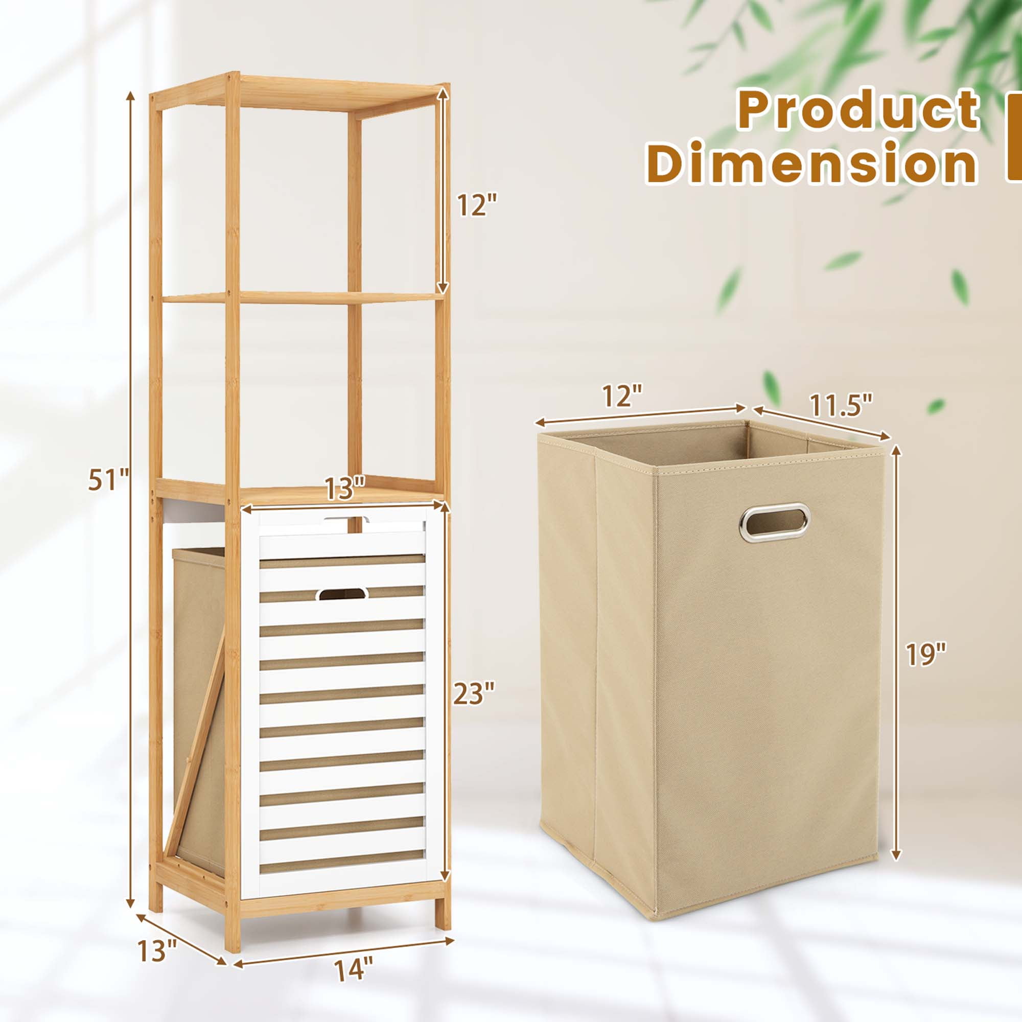 Costway Tilt-Out Laundry Hamper with 3-Tier Shelf Removable Liner Lightweight Design
