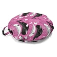 thumbnail image 1 of Whale Round Floor Cushion with Handle, Narwhal Mammal Ocean Animal Open Sea Abstract Depiction Illustration, Decorative Pillow for Living Room & Dorms, 18" Round, Pink and Charcoal Grey, by Ambesonne, 1 of 4