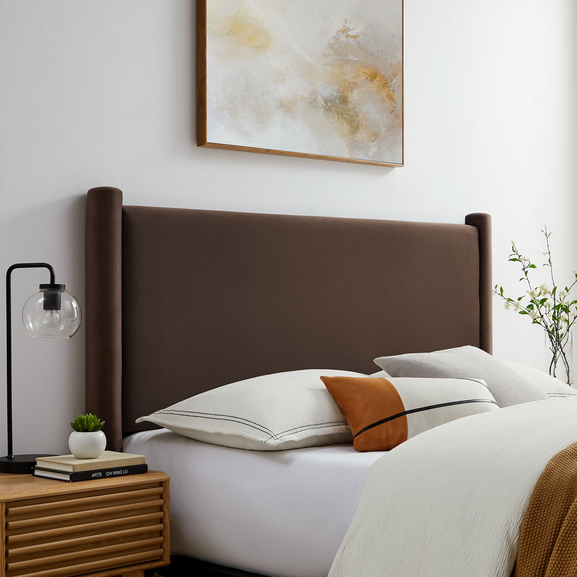 Headboard, Queen, Brown, Velvet, Hotel Bedroom, Modern Contemporary, HB38162