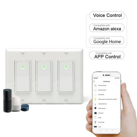 Wi-Fi Smart In-wall Light Switch Timing Function 3 Gang Switch Box Voice Control Compatible with Home IFTTT APP Control Android iOS Support (Best Voice Control App For Android)