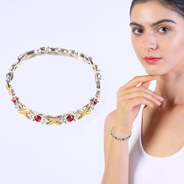 Pulsera Magnética, Tamaño Ajustable Pulsera De Terapia Magnética De Acero De Titanio 8 Imanes Piedra Magnética Integrada Para Uso Diario