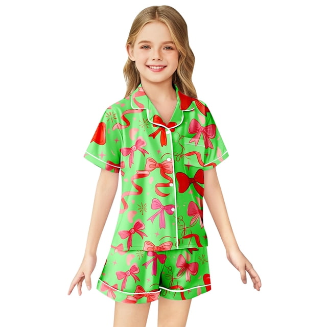 SXcggal Pyjamas Imprimés Nœud Papillon Décontractés pour Filles Ensemble Mignon et Léger