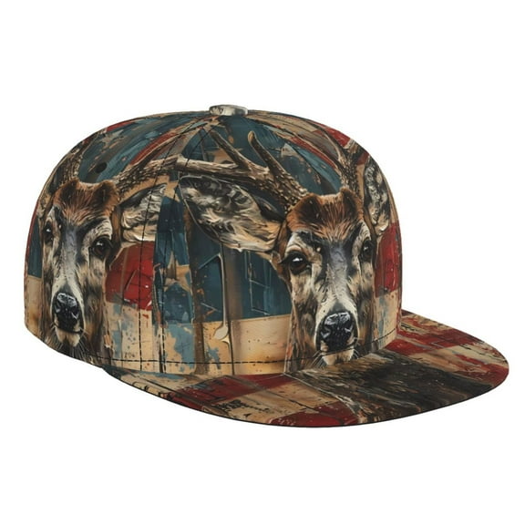 Hirioo American Flag Deer Art for Baseball Cap Men Cap Flat Brim for Men Women Teens Adjustable Baseball Cap
