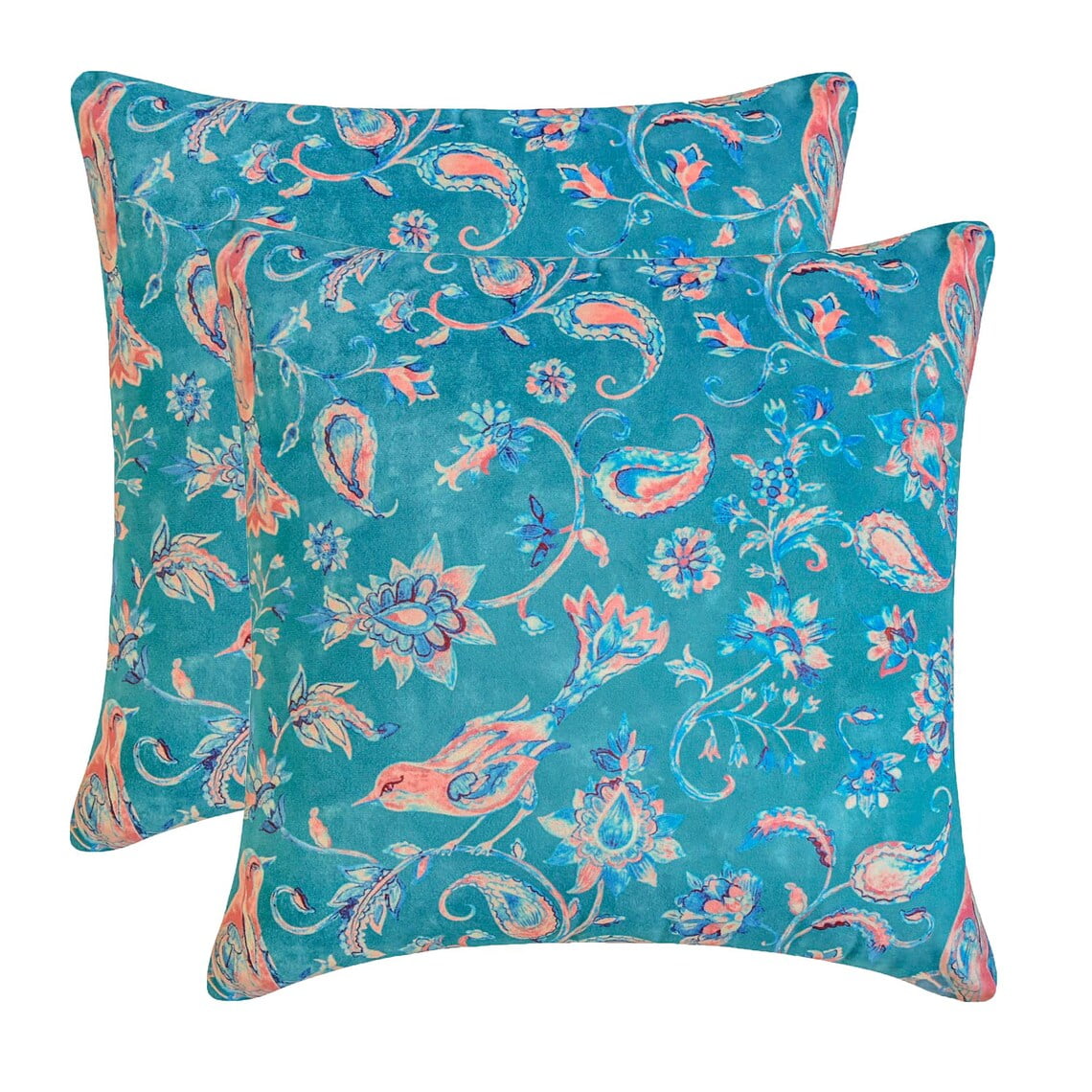 The HomeCentric Decorative Throw Pillow covers Blue 24"x24" (60x60 cm) Velvet Birds, Paisleys, Printed Velvet Pillow Case For Sofa Chouch, Hotels, living, Bed Room, Contemporary - Birdsong Embrace