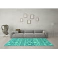 thumbnail image 3 of Ahgly Company Machine Washable Indoor Round Abstract Turquoise Blue Modern Area Rugs, 4' Round, 3 of 4