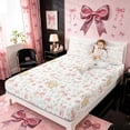 thumbnail image 4 of Meiyoeat Romantic Floral Roses Bed Sheets 4-Piece, Pink Ballet Bow Full Size Sheets, Pink Green White, 4 of 6