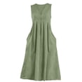 thumbnail image 3 of Summer Tank Dresses for Women Casual Sleeveless Swing Midi Dress Cotton Linne V Neck Pleated Sundress Beach Vacation T Shirt Dress with Pockets, 3 of 6