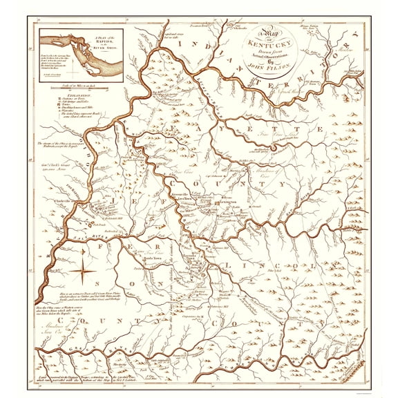 Historic State Map - Kentucky - Stockdale 1794 - Vintage Wall Art