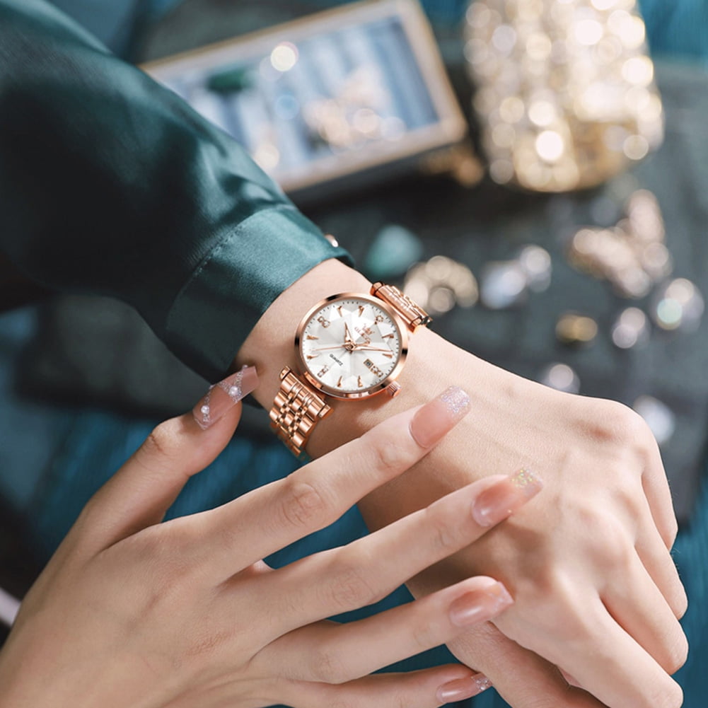 OLEVS Women Watch Fashion Rose Gold Diamond Analog Quartz Female Watch for Women Luxury Dress Ladies Stainless Steel Luminous Waterproof Date Wrist Watches