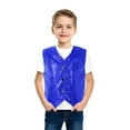 thumbnail image 2 of Teen Sequin Vest Kids Girls Boys Sleeveless Blue Vest Shiny Dance Vest Hip-Hop Dance Shirts Disco Waistcoat Stage Performance Wear 18 Years, 2 of 4